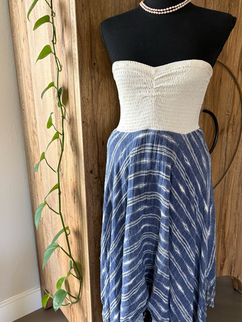 Strapless White/ Blue Roxy Maxi Sundress